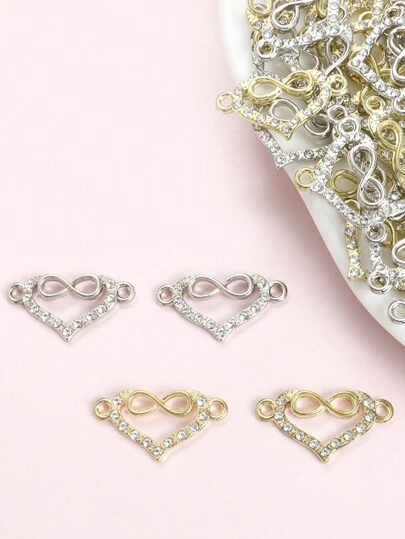 15pcs Compact Cute Rhinestones Inlay Hollow Heart Connectors With Infinite Sign/Lucky Digit 8 Design - Couple Bracelets, Necklaces, Anklets DIY Infinite Love Link Charms Pendants - Ideal For Valentine's Day Gifts