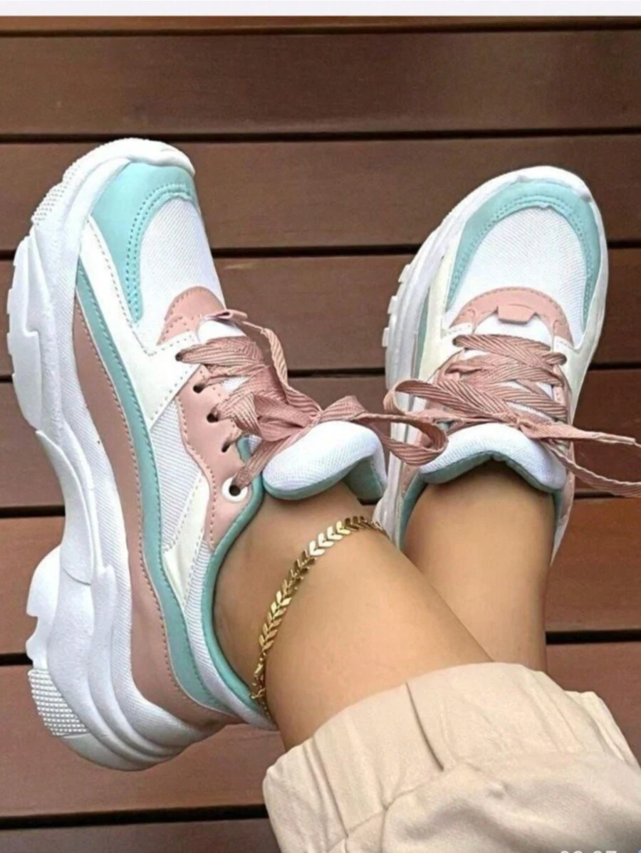 Tênis Feminino Chunky dad sneaker Casual Plataforma Original Moda Leve Macio Confortável Academia. - Verde Menta - Visão 1