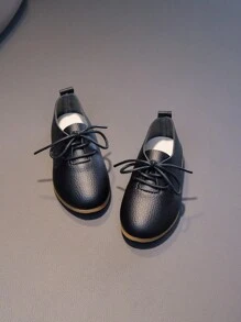 1 Pair Girls Round Toe Flat Non-Slip Casual Shoes, Fashion Lace-Up Princess Style Children Leather Shoes