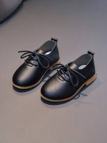 1 Pair Girls Round Toe Flat Non-Slip Casual Shoes, Fashion Lace-Up Princess Style Children Leather Shoes