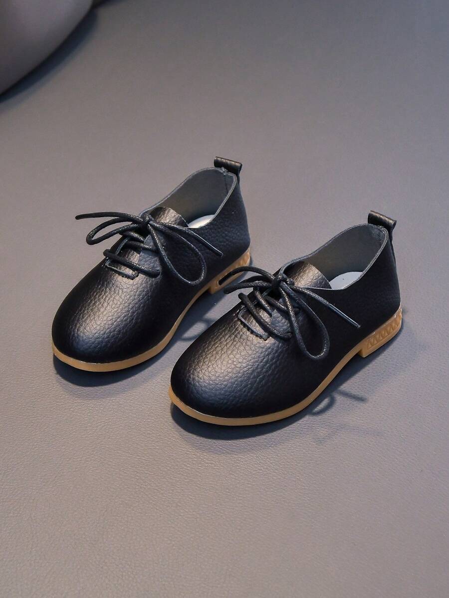 1 Pair Girls Round Toe Flat Non-Slip Casual Shoes, Fashion Lace-Up Princess Style Children Leather Shoes