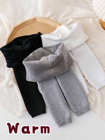 3 Pairs/Pack Girls Simplie Thermal Lined Length Stirrup Tights For Winter, Versatile Leggings