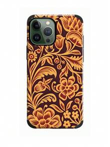 قطعة واحدة حالة هاتف مطبوع بتصميم زهري باروك ، تصميم زهري عتيق ، غلاف ناعم مضاد للصدمات والسقوط ، متوافق مع هواتف أيفون 11 12 13 14 15 16 برو ماكس ، مصنوع من مادة TPU بطباعة ألوان أشعة فوق البنفسجية بمظهر جلدي