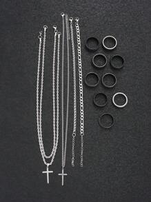 3-55 Pcs Stainless Steel Cross Necklace, Bracelet, Ring, Cubic Zirconia Earrings Jewelry Set, Casual Everyday Wear For Men And Couples, Suitable For Birthday, Date, Party, Christmas, Valentine's Day, Father's Day Gifts - Multicolor - View 2