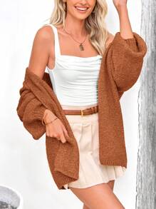 Women's Oversized Cardigan Fall Long Lantern Sleeve Knit Cardigan Lightweight - Đỏ gạch - Xem 5