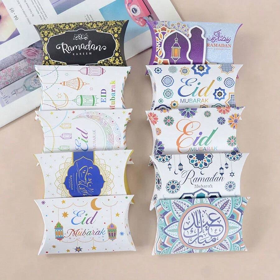 10/20/30 Pieces Of Mubarak Candy Boxes For Eid Al-Fitr Ramadan, Karim Pillow Boxes For Islamic Ramadan, Cookies And Chocolate Boxes, Favors For Muslim Holiday Parties, Wedding Decorations Gift Boxes, Party Candy Boxes, And Gifts For Sons And Daughters. - Multicolor - View 1