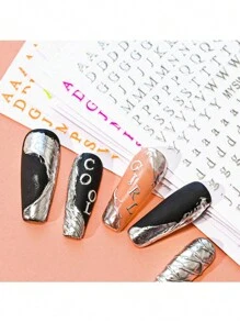 1/7 张 3D 字母指甲贴纸 7 种混合颜色字母指甲贴纸全息小字母指甲贴纸，1 件/7 件 3D 彩色字母自粘指甲贴花适用于女士女孩指甲 - 彩色 - 查看 4