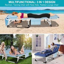 ABORON 3 In 1 Sun Tanning Chair Oversized With Mat&Face Arm Hole, Heavy Duty Folding Chaise Lounge Chairs, 5-Position Outdoor Lounge Chair/Pillow, For Beach, Pool, Lawn, Yard, Patio - Màu xanh bụi bặm - Xem 3