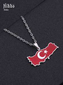 Hihho 1pc Fashion Stainless Steel Turkey Map Pendant Necklace, Silver/Gold Color Unisex Party Jewelry Accessory - Multicolor - View 3