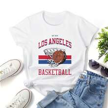 Los Angeles Basketball , Women T-Shirt, Nice Gift, Short Sleeve Round Neck Woman Tee, Fashion And Casual, Perfect For Outdoor Activities And Daily Life - 白色 - 查看 1