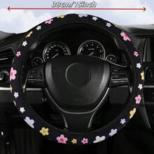 38cm/15inch Universal Cute Floral Steering Wheel Cover, Non-Slip Car Interior Accessory, Fits Most Vehicles,Car Accessories - Black - View 3