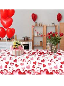 1pc Heart-Shaped Valentine's Day Party Tablecloth, 1-Time Use Red Heart Rectangular Plastic Tablecloth, 54x108 Inches, Suitable For Wedding, Birthday, Anniversary, Engagement, Valentine's Day, Christmas, New Year Eve Holiday Party Supplies - Multicolor - View 1