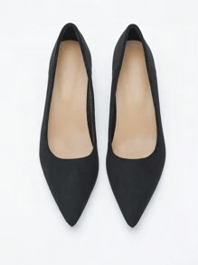 Wide Fit Women High Heel Pumps, Pointed Toe Faux Suede Simple Style Black Office Work Shoes, Spring