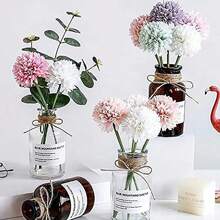 Set de 6 piezas/paquete de flores artificiales de crisantemo y hortensia en 3 colores mezclados, aptas para decoración del hogar, San Valentín, fiestas, Año Nuevo, ramos de boda y decoración - Multicolor - Ver 2