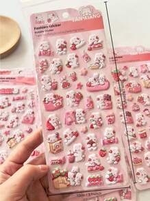 4pcs/Set Strawberry Rabbit Sticker Pack, 3D Foam Stickers In Bulk, DIY Decor For Water Bottle, Diary, Planner,School Supplies,Back To School