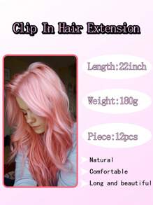 12 PCS Pink Clip In Hair Extensions Natural Soft Long Wavy Synthetic Hair Extensions 22 Inch Thick Hairpieces - Multicolor - View 3