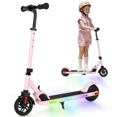 tooluck LED Electric Scooter For Ages 6-14, 150W Motor & 10 Mph, 80 Mins Ride Time, Adjustable Height & Speed, LED Display & Colorful Lights, Electric Scooter, Best Gift For Boys And Girls Pink White