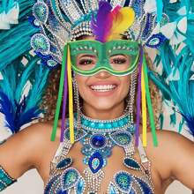 Nuevas gafas de estilo para fiesta de carnaval con decoración de plumas y borlas, marco de gafas de fiesta de mascarada - Multicolor - Ver 10
