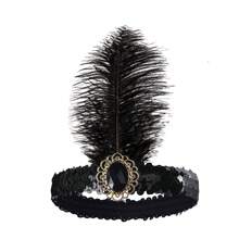 1920s Style Feather Headpiece For Women, Suitable For Bachelorette Party, Masquerade Ball, Halloween Costume Party - Black - View 4