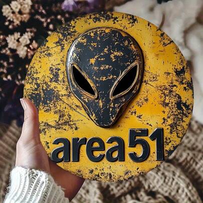 8 Inch X 8 Inch Area 51 Alien Metal Sign - Durable And Waterproof, Ideal For Home, Garage, Cafe Decor, And A Great Gift For Birthday, Holiday, And Graduation