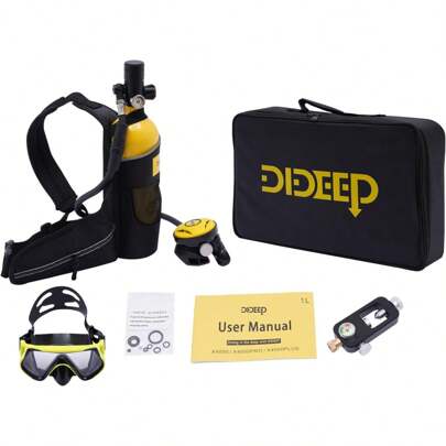 SHZICMY Mini Scuba Tank Set, 1L Portable Scuba Tank With 15-20 Minutes Breathing Capacity, Underwater Dive Device Kit Diving Gear For Outdoor Mini Diving Tanks Underwater Breathing Equipment