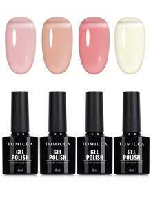 TOMICCA 4瓶8毫升裸粉色/奶油白色凝胶指甲油，长效可卸UV/LED凝胶指甲油套装，适合初学者在家DIY，专业美甲沙龙或作为礼物赠送 - 彩色 - 查看 2