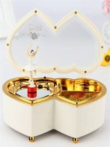 1pc Fashion Heart Shaped Music Box, Double Heart Design Home Decor, Contains Rotating Ballerina Dancer, Hand Crank Acrylic Musical Figurine, Romantic Metal Clockwork, Home Decor Accessory, Romantic Gift For Couples, Birthday, Valentine's Day, Party Valentine's Day Birthday Gifts Graduation