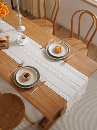 1 pieza Mantel de mesa decorativo en estilo granja estadounidense con amanecer primaveral, en blanco, estilo jacquard hecho a mano con borlas para comedor, sala de estar, decoración de mesa, mantel de mesa en verde
