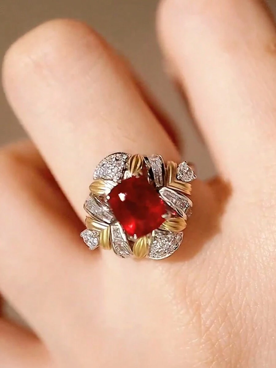 1 Peça Anel de Zircônia Quadrado Vintage de Prata Esterlina S925, Design Elegante Versátil Adequado para Uso Diário, Festivais, Festas, Presente de Joias para Mulheres - Anel feminino estilo palácio - Visão 1