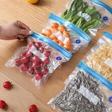 5/10 件可重复使用的真空封口袋，手动气泵是可选的 - 无需电力即可储存新鲜食物和抽取空气，适用于户外、露营 - 彩色 - 查看 2