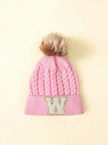 1pc Children Letter Pattern Winter Brimless Knit Beanie Hat - Pink - View 39