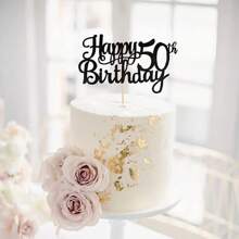 1 件生日快乐蛋糕装饰闪光生日蛋糕装饰为生日快乐周年派对装饰用品黑色 - 黑色 - 查看 5