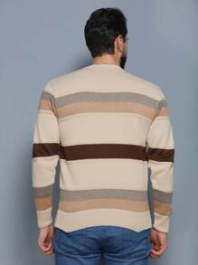 Men's Knitted Sweater Coat Sweater Cold Weather Round Neck Long Sleeve Wool Blouse - Beige - View 2