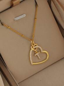 2025 Valentine's Day Heart Charm Necklace, 26 English Letter Necklace With Zirconia, Versatile Heart-Shaped Pendant Necklace For Women, Stainless Steel Jewelry Valentines