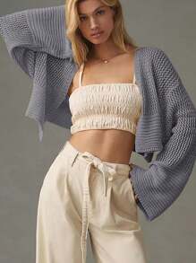 Cropped Cardigan Sweaters For Women Boho Lightweight Summer Open Front Knit Cardigan Outerwear - 灰色 - 查看 1