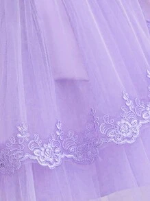 Vestido poncho de encaje y malla para niña, vestido de fiesta elegante de princesa adecuado para el cumpleaños de niñas, bodas, festivales, celebraciones y fiestas de Pascua - Púrpura malva - Ver 4