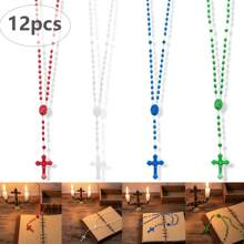 12 hạt nhựa hình thánh giá, hạt cầu nguyện số lượng lớn 17 inch, trang trí vòng cổ mặt dây chuyền hình thánh giá, thích hợp để cầu nguyện, quyên góp, trang trí treo nhà, quà tặng (4 màu) - 4 màu - Xem 1