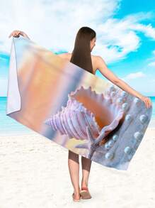 1pc Marine Life Sea Shell & Starfish Print Super-Absorbent Microfiber Beach Towel, Suitable For Swimming, Vacation, Outdoor, Travel, Bath Boy Valentine Heart Women's Valentine - Multicolor - View 4