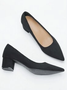 Wide Fit Women High Heel Pumps, Pointed Toe Faux Suede Simple Style Black Office Work Shoes, Spring