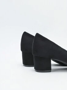 Wide Fit Women High Heel Pumps, Pointed Toe Faux Suede Simple Style Black Office Work Shoes, Spring