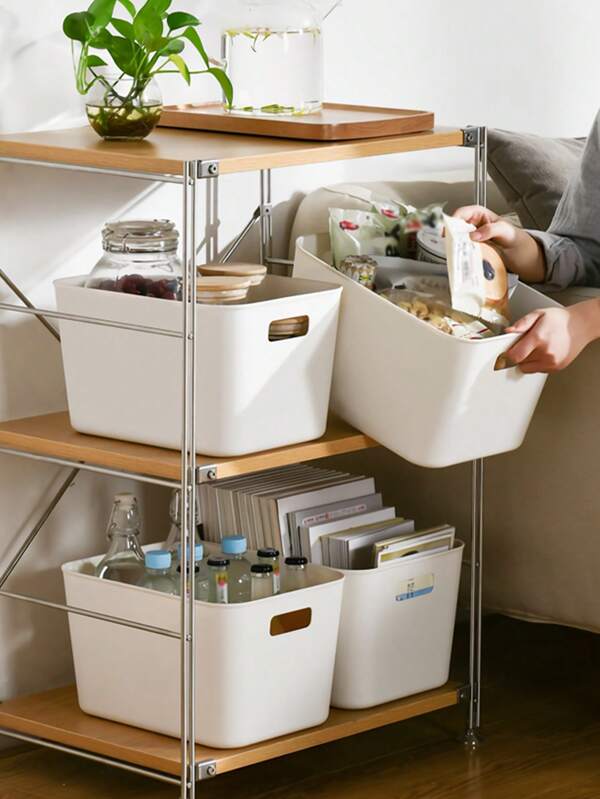 4 piezas Contenedores de almacenamiento de plástico, organizadores de artículos de oficina para escritorio, cajas de almacenamiento multiusos para libros, maquillaje, bocadillos, ropa interior, artículos esenciales de cocina, cestas con asas para la organización del baño, útiles escolares, cocina, accesorios de cocina, herramientas de cocina, organizador de cocina, organizador de maquillaje, artículos para bodas, decoraciones florales, artículos para el hogar, mesa, decoraciones para el hogar, organización y almacenamiento del hogar, decoración de la habitación, decoración de la habitación