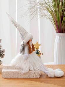 1 pieza Figura decorativa de ángel niña con postura sentada, hecha de tela con lentejuelas blancas, decoración navideña, regalo de Navidad, decoración del hogar, escaparate, fiesta, restaurante, escritorio, decoración de habitación, Año Nuevo, regalo del Día de la Madre, regalo del Día de San Valentín para la novia, altura 55cm/21.6 pulgadas, decoraciones navideñas de invierno