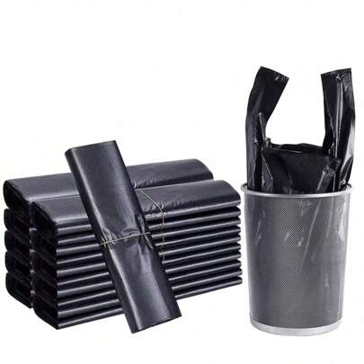 50 Black Garbage Bags With Handles Thickened Plastic Garbage Bags For Living Room Room Shopping Packing Takeaway Kitchen Garbage Storage Bag Black