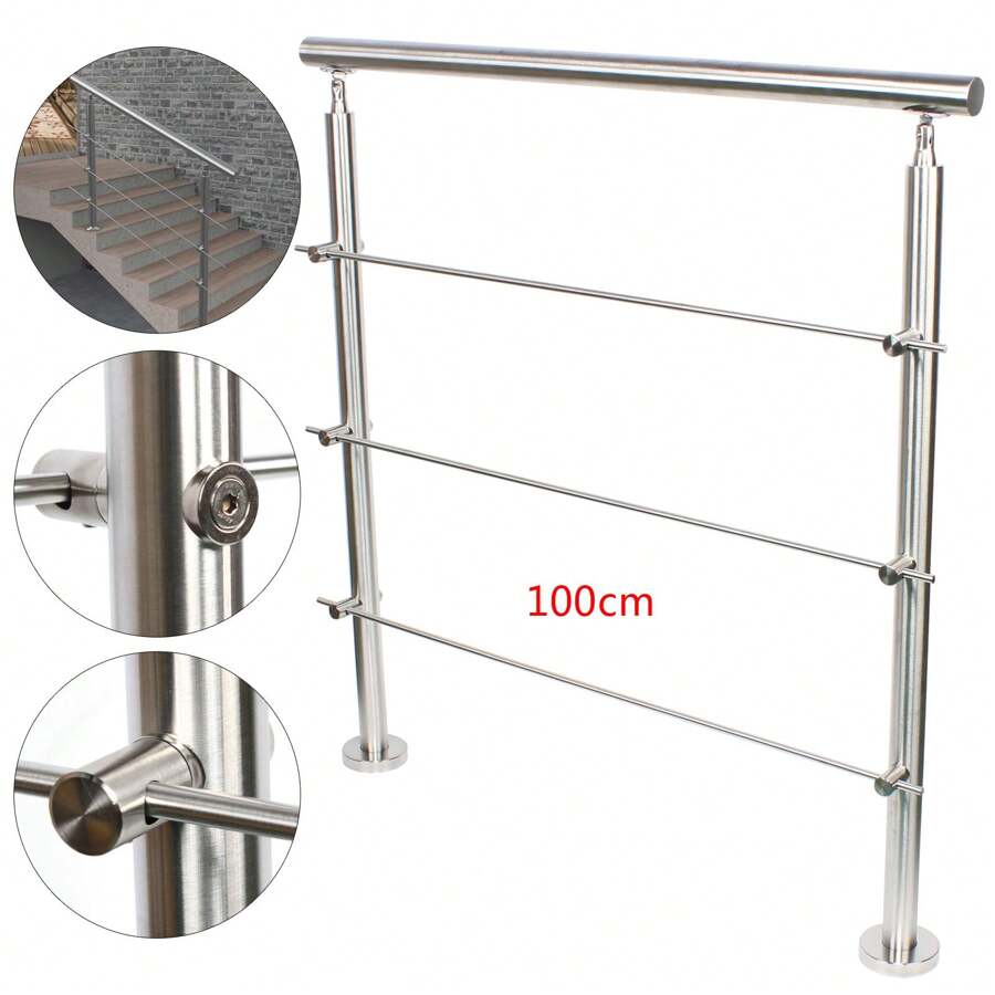 kangten 304 Stainless Steel Handrail Kit Outdoor Grab Rail Mobility Aid Garden Steps Stair Railing Step 3 Cross Bars Handrail - Silver - View 1