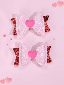 2pcs Valentine'S Day Heart Hair Bow Clips For Girls Kids,Sequin Glitter Hairpins,Valentine'S Day Accessories,Gifts For Friends,Happy Valentine's Day - Multicolor - View 7
