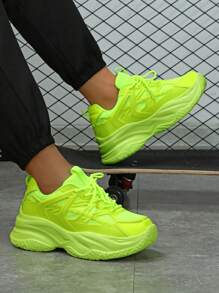 Platform Chunky Chunky Sneakers, Elastic High-Sole Casual Sports Shoes, Outdoor Fashion Versatile Couple Style - Fluorescent Green - View 3