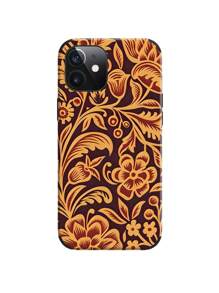 قطعة واحدة حالة هاتف مطبوع بتصميم زهري باروك ، تصميم زهري عتيق ، غلاف ناعم مضاد للصدمات والسقوط ، متوافق مع هواتف أيفون 11 12 13 14 15 16 برو ماكس ، مصنوع من مادة TPU بطباعة ألوان أشعة فوق البنفسجية بمظهر جلدي