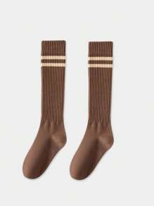 1双/5双女式条纹褶皱竖条纹小腿袜 - 黑色 - 查看 15