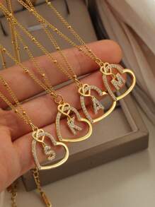 2025 Valentine's Day Heart Charm Necklace, 26 English Letter Necklace With Zirconia, Versatile Heart-Shaped Pendant Necklace For Women, Stainless Steel Jewelry Valentines