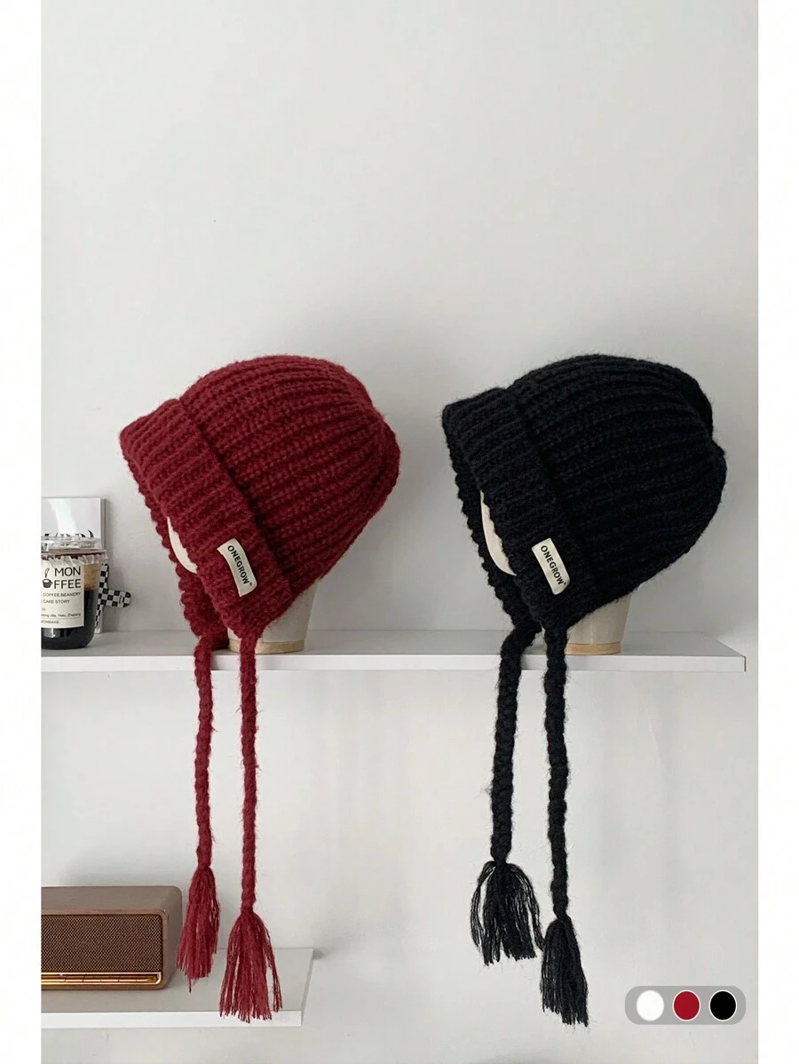 1pc Autumn & Winter New Arrival Warm Tweed Knitted Cap, Unisex Ski/Beanie Hat With Ear Flaps - Multicolor - View 1
